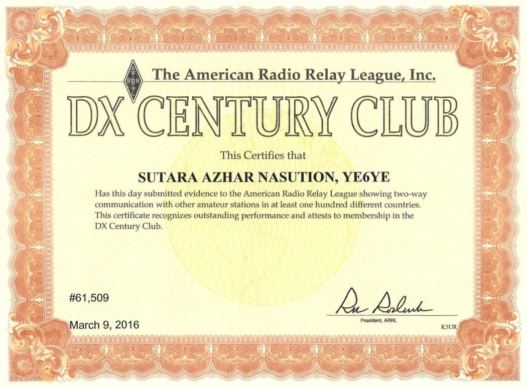 YE6YE DXCC AWARD MIXED YB Land DX Club